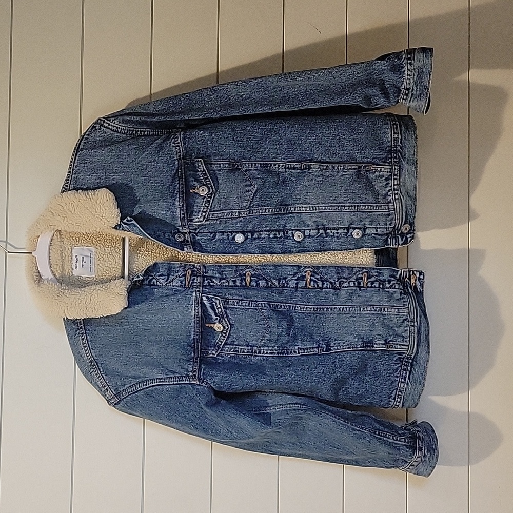 OLD NAVY SHERPA LINED VINTAGE STYLE JEAN JACKET SMALL BLUE